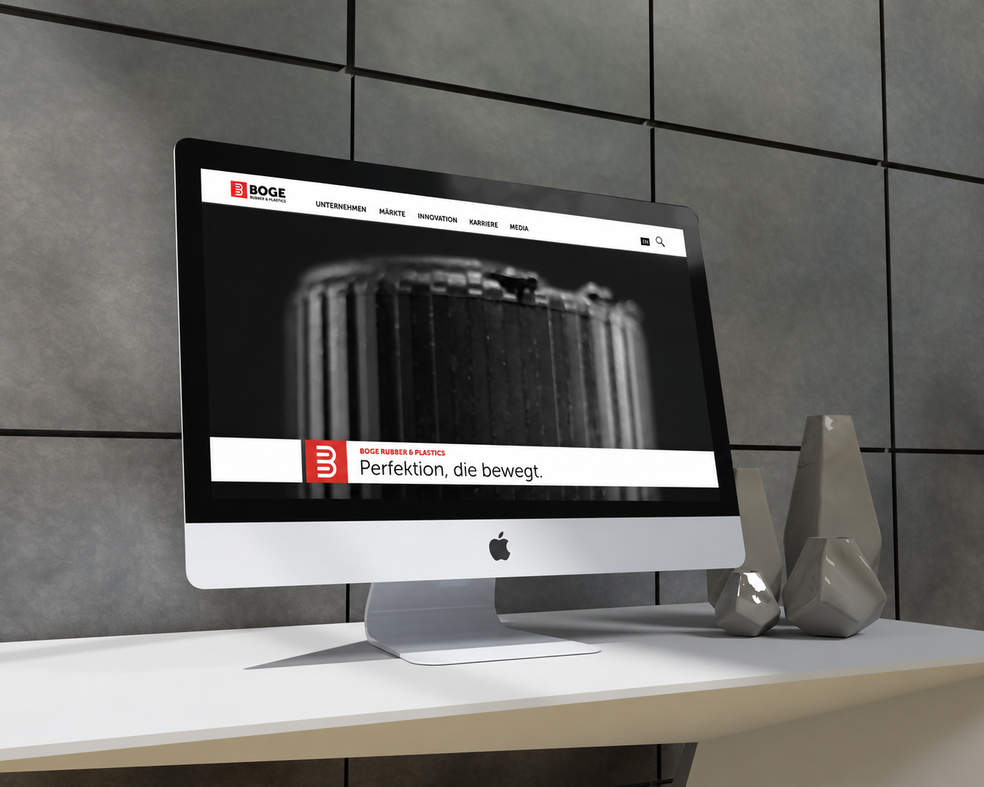 BOGE Rubber & Plastics: Unternehmenswebsite von weitkamp marketing im Monitor-Mockup