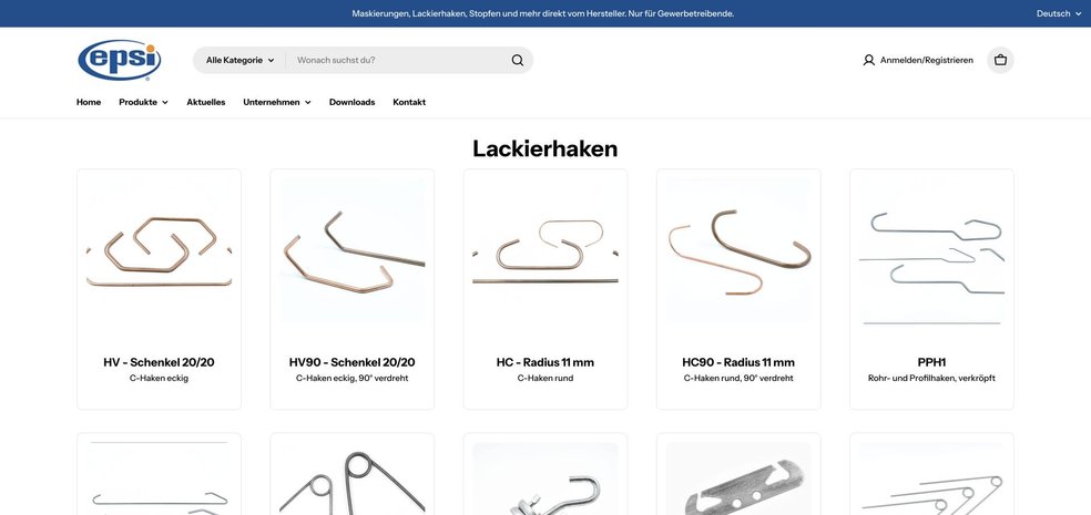 Produktgruppen für Lackierhaken im EPSI-Shop