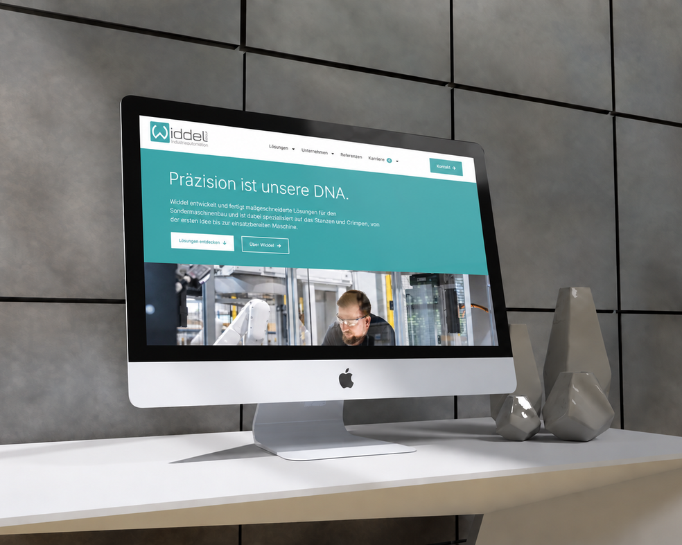 Widdel Industrieautomation: Website von weitkamp marketing im Monitor-Mockup