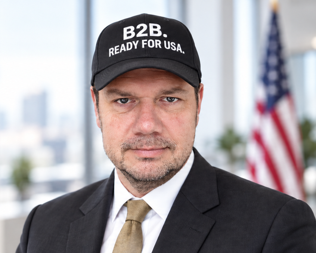 Volker Weitkamp mit der Cap B2B. READY FOR USA.