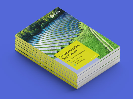 Elgin-Broschüre für Solar- und Speicherprojekte: gestalteter Titel als Broschüren-Mockup