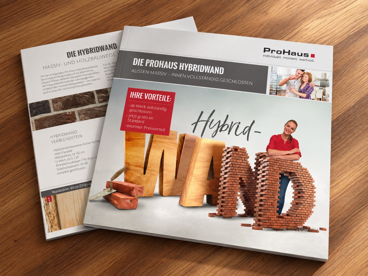 ProHaus Broschüre zur Hybridwand, gestaltet von weitkamp marketing